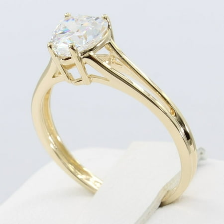 Basket Setting Ring (1.00 Ct 14K Real Yellow Gold Heart Shape 4 Prong Basket Setting Solitaire Engagement Bridal Promise)