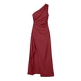 thumbnail image 6 of QUNYINEY Satin Womens Wedding Guest Dress Long Sleeveless Red Formal Cocktail Dresses Slim Fit with Slit Elegant One Shoulder Dresses, 6 of 6