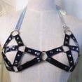 thumbnail image 2 of Arnés de tiras de cuero Ajustable Ahueca hacia fuera Cupless Cage Cinturón para el cuerpo Gótico 黑色 + 镭射 jinwen sujetador de jaula arnés bralette, 2 of 8