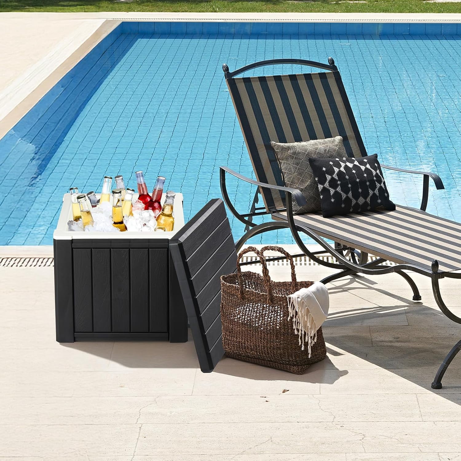 VINGLI 10 Gallon Cooler Side Table, Portable Ice Chest with Built-in Handle, Multifunctional Ice Cooler Outdoor Cocktail Side Table for Camping, Picnic, Beach, Pool, Party