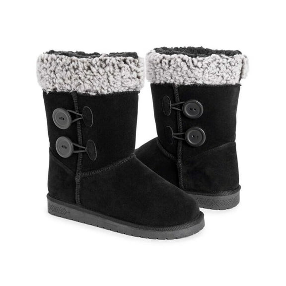 MUK LUKS WOMEN'S MAXINE PULL ON ANKLE WINTER BOOTS FAUX SUEDE sz 6  BLACK/ GREY
