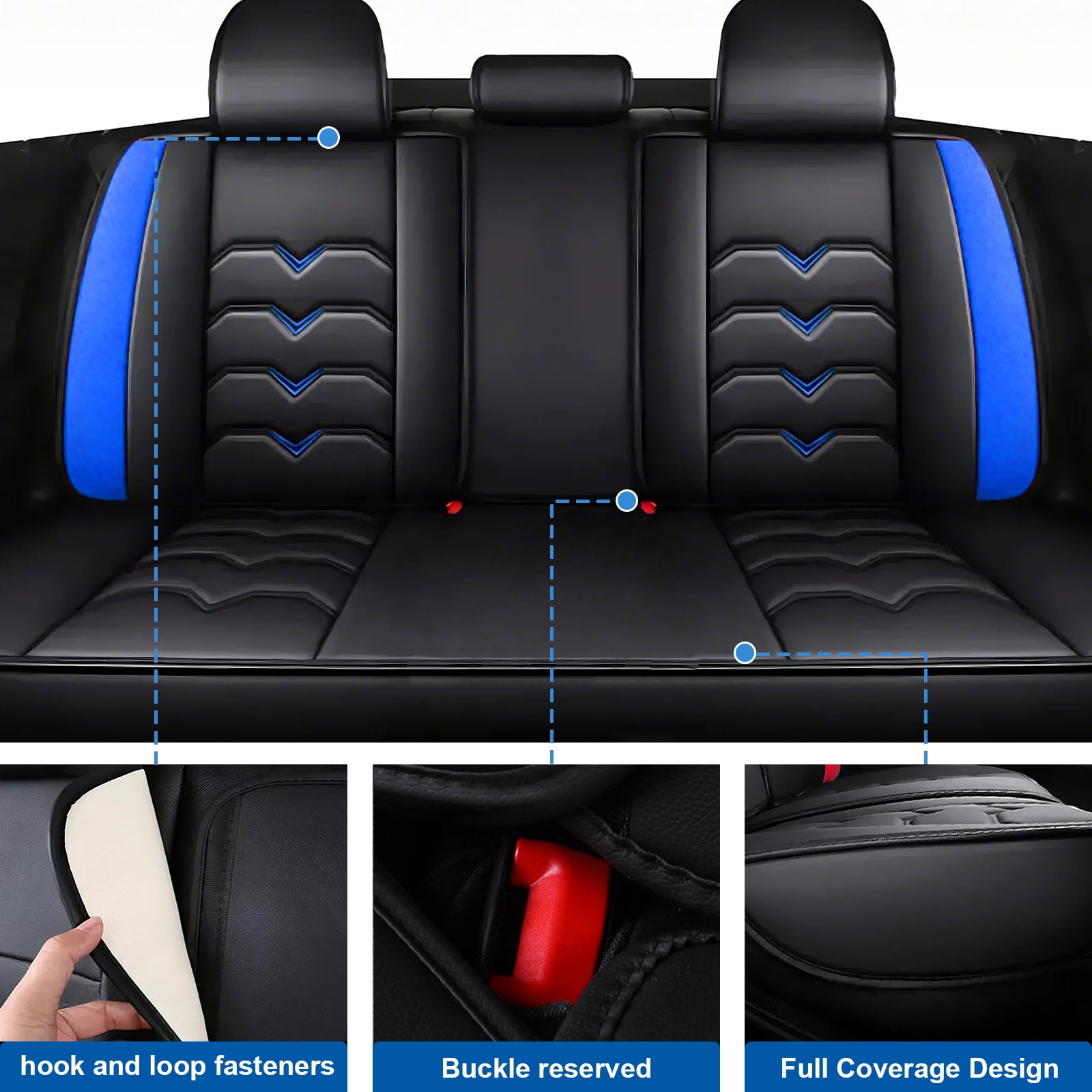 FANOTEK Custom Fit for Chevrolet Trax 2015-2021 Car Seat Cover, Breathable Faux Leather Full Set Seat Cushion with Airbag Compatible Black Blue