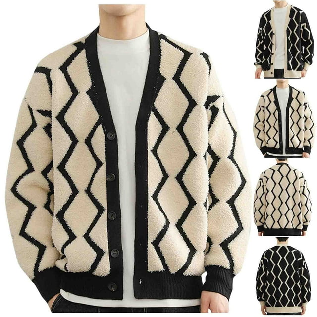 UVEASISHA Cardigan Doux pour Homme Chandail Mode à Simple Boutonnage Col Châle Veste Tricotée à Boutons Décontractée à devant Ouvert Cardigans Confortables Chandails en Tricot Amples Hauts Aubaines de la Rentrée Blanc m