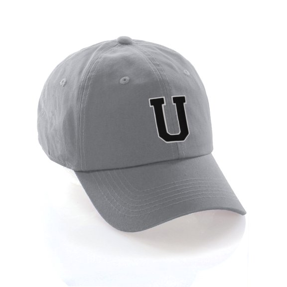 Custom Hat A to Z Initial Letters Classic Baseball Cap, Light Grey White Black Letter U
