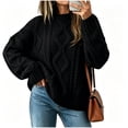 thumbnail image 2 of Tusihei Women Oversized Cable Knit Sweater Long Sleeve Chunky Pullover Tops Casual Fall Winter Cozy Knitwear Loose Fit Sweaters for Women, Black L, 2 of 5