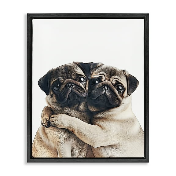 Stupell Industries Two Hugging Pugs Animals & Insects Painting Black Floater Framed Art Print Wall Art, 17 x 21