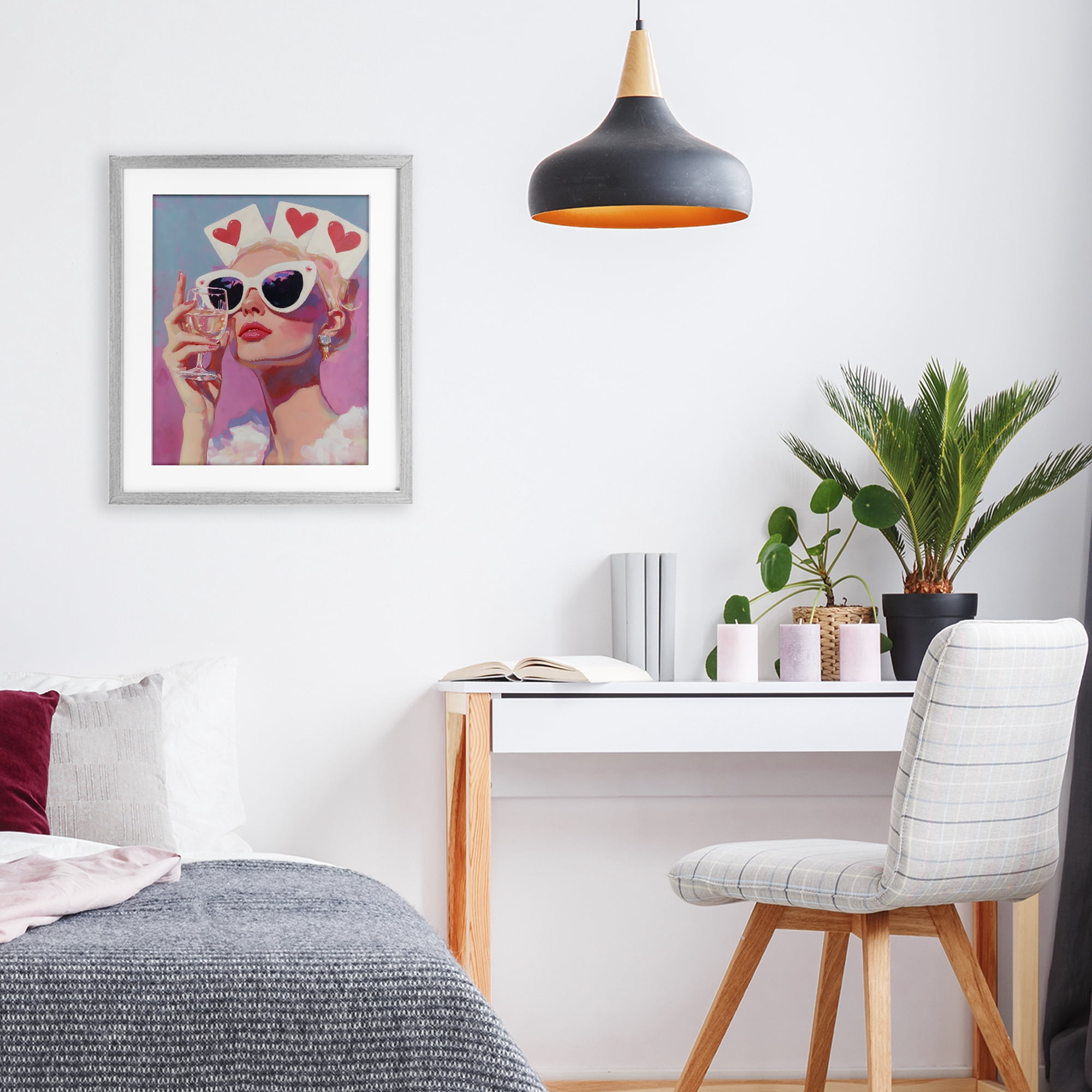 Stupell Industries Queen of Hearts Retro Glam Gray Framed Print Under Glass, design by The Prints Vibe