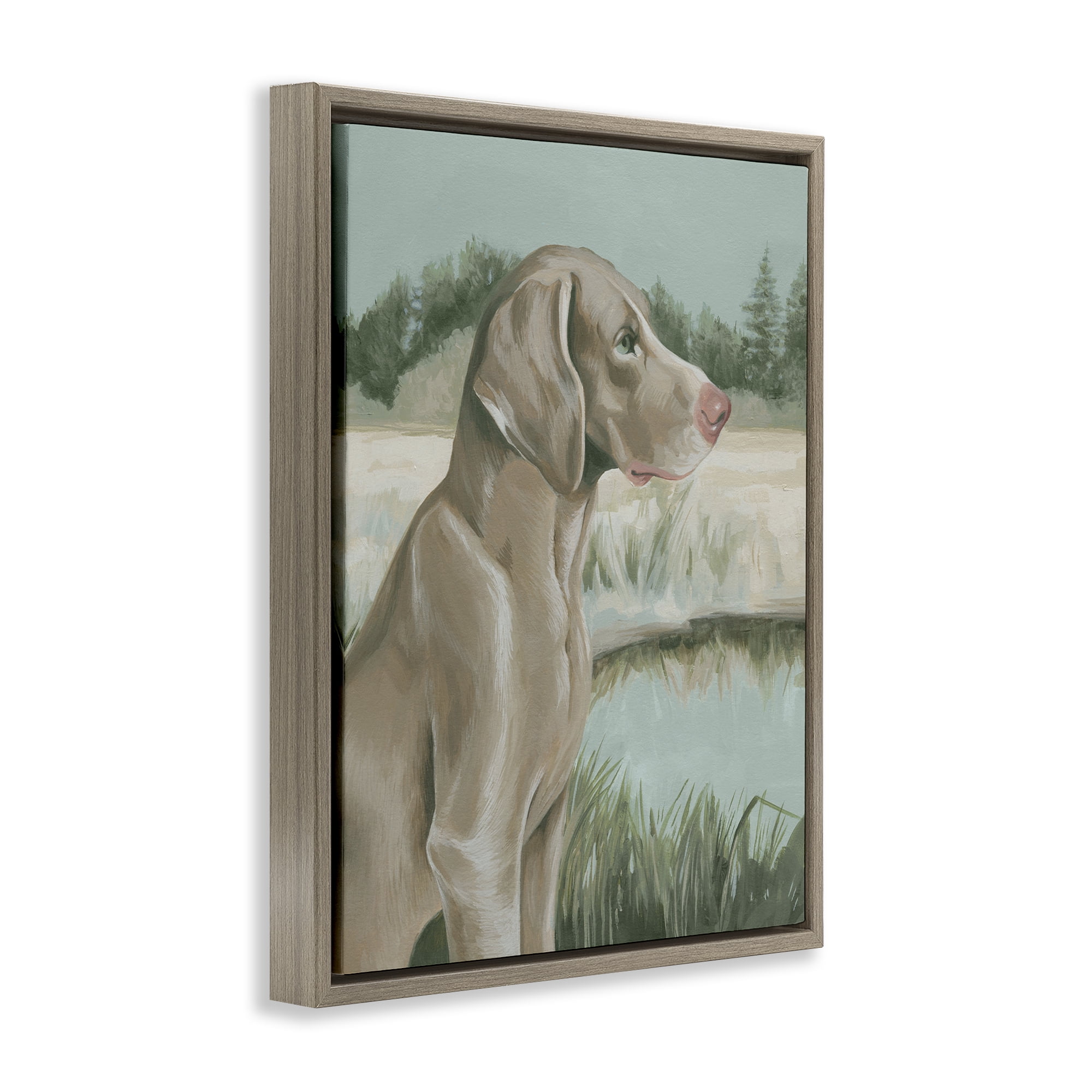 Stupell Industries Labrador Lake Landscape Animals & Insects Painting Brown Floater Framed Canvas Art Print Wall Art, 17 x 21