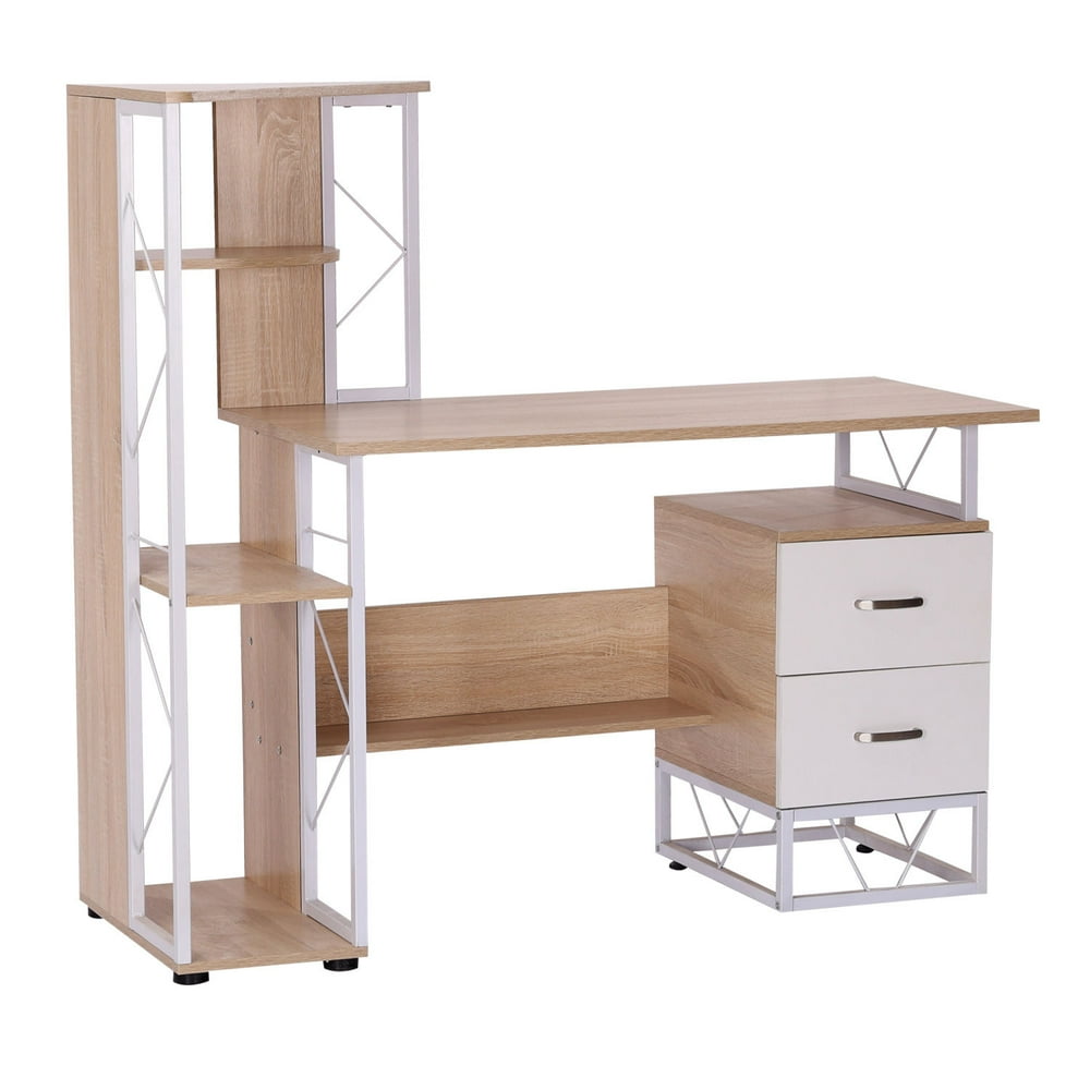 52" Modern MultiLevel Computer Desk Home Office Study Workstation with Storage Shelves