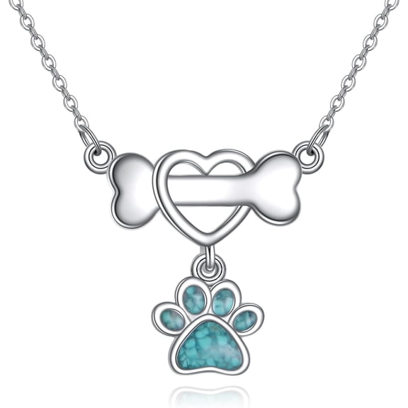 JUSORA Turquoise Pendant Necklace 925 Sterling Silver Turquoise Paw Print Necklace Animal Western Jewelry Gifts for Women Men