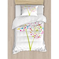 Floral Duvet Cover Set Twin Size, Spring Dandelion Flower with Heart Shaped Colorful Petals Romance Valentines Design, Decorative 2 Piece Bedding Set with 1 Pillow Sham, Multicolor, by Ambesonne