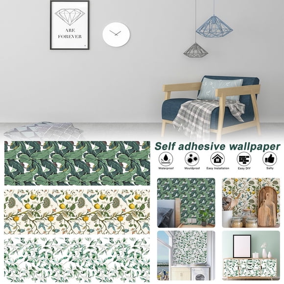 MesaSe Green Leaves Wallpaper Decorative Peel and Stick Wallpaper Practical Removable Wall Covering for Mural Home Nursery Bedroom Furniture Renovation (17.72 x 118 inch) RW134