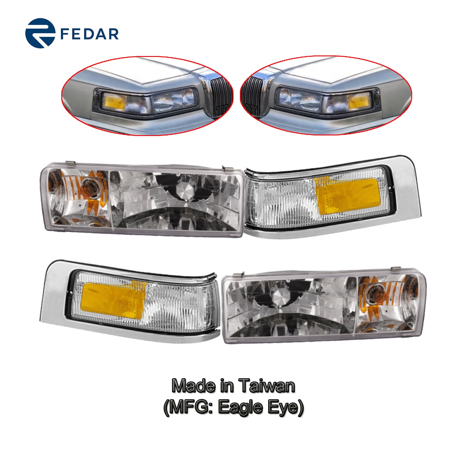 Headlight & Side Signal Light Compatible with 1995 1996 1997 Lincoln
