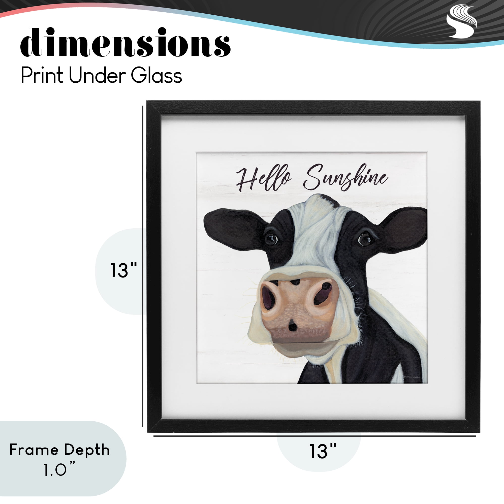 Stupell Industries Hello Sunshine Country Cow Black Framed Print Under Glass, design by Ashley Justice