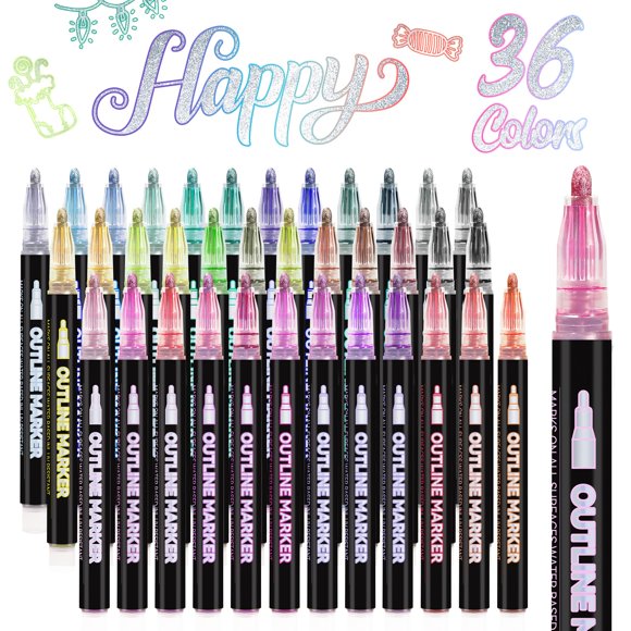 Marcadores de contorno LIGHTWISH, 36 colores, para material artístico