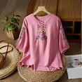 thumbnail image 2 of Busydd Womens Tops Fashion Solid Color Embroidered Button Peasant Shirts Casual 3/4 Length Sleeve Round Neck Summer Tops for Women Comfortable Loose Spring Tops, 2 of 9