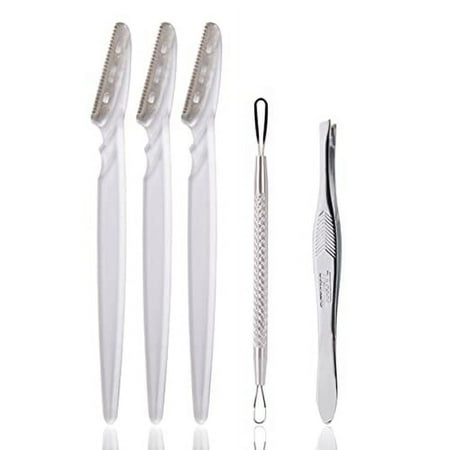 TRIM Face Grooming Beauty Tool Bundle - For Exfoliating Skin, Removing Blemishes and Stray Hairs - Includes Dermaplane Facial Hair Removers (3 Pack), Skin Care Tool, Slant Tip Tweezers - Easy to Use