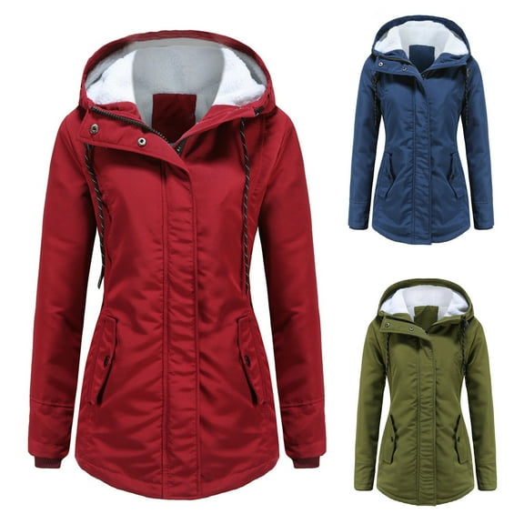 Juebong Women's Winter Thicken Puffer Coat Fuzzy Sherpa Fleece Lined Warm Windproof Snow Down Jacket Thermal Parka Quilted Jackets Army Green,XL