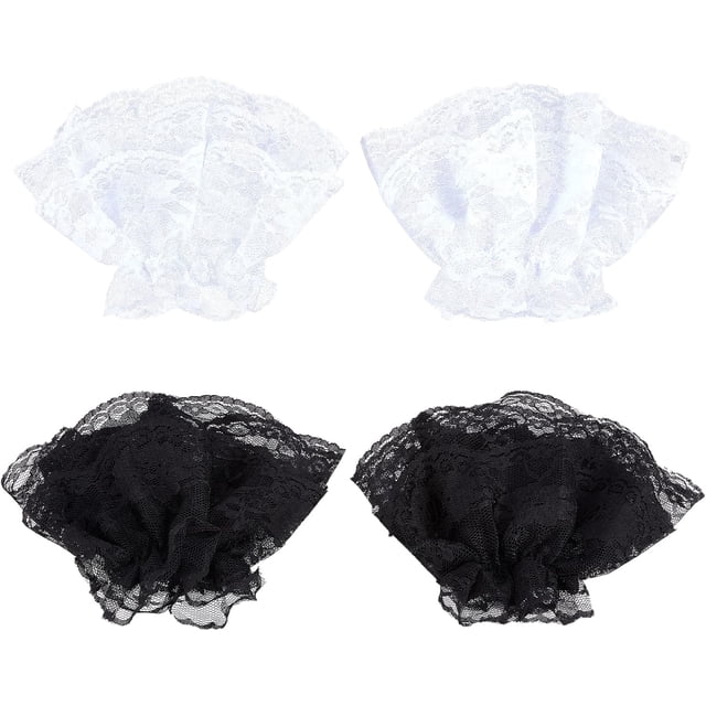 2 pares de puños de encaje Lolita de 2 colores, estilo steampunk, para mujer, guantes novedosos para graduación, conducción, boda, fiesta.