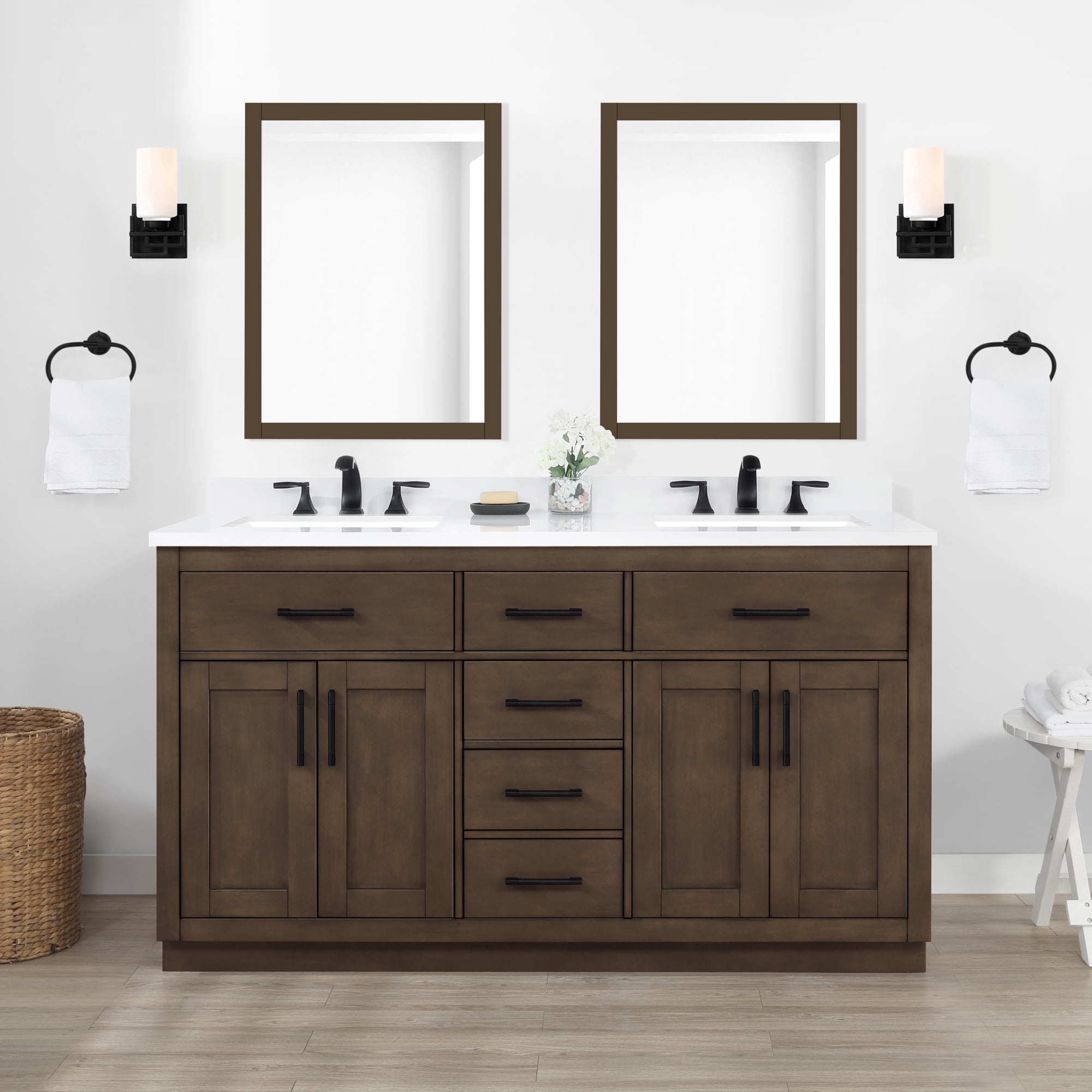 Ove Decors Bailey 60 W x 22" D Freestanding Bathroom Vanity with Double Sink, Almond Latte