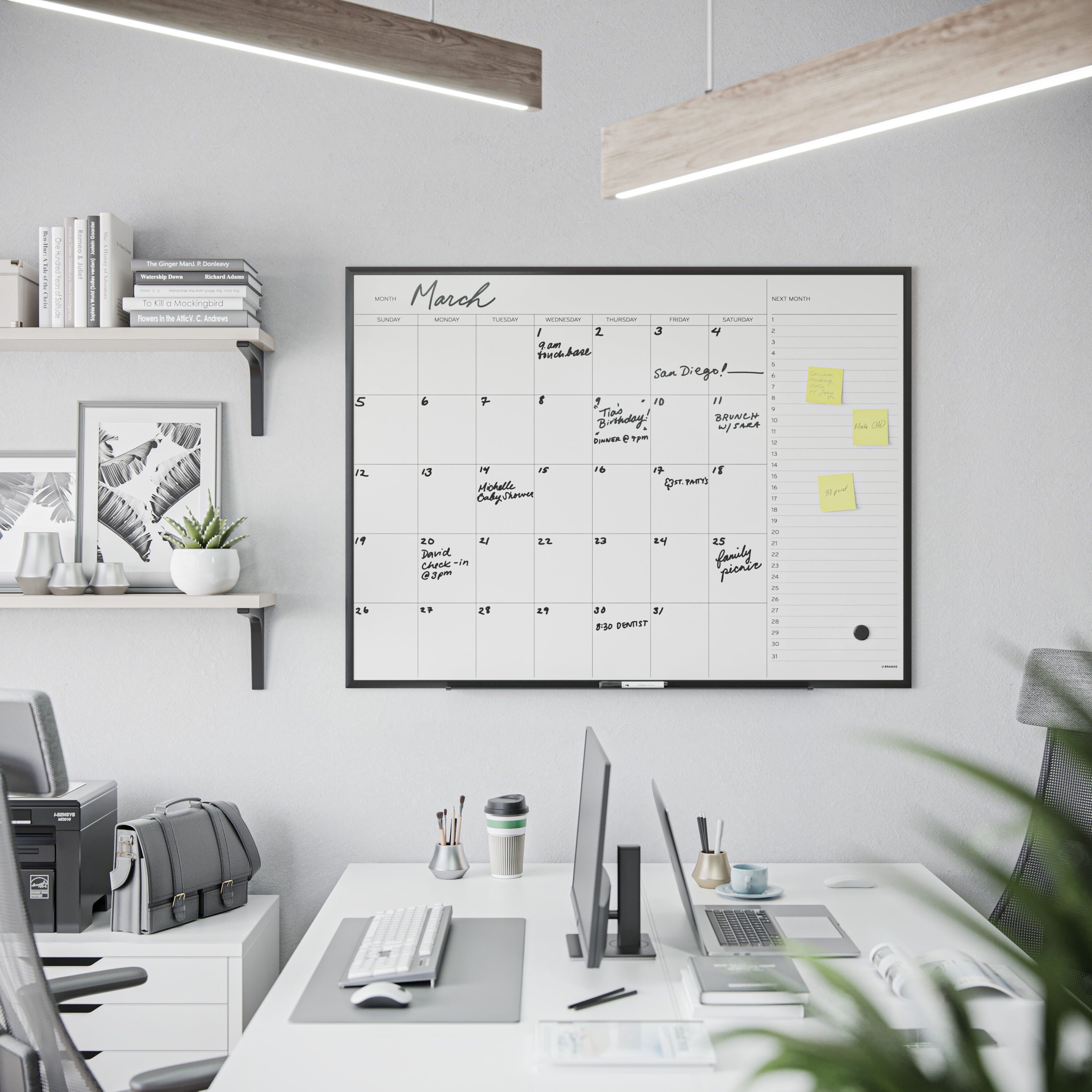 U Brands Magnetic Dry Erase Calendar Board, 35 x 47 inches, Black Aluminum Frame