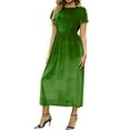 thumbnail image 2 of BLTIBY Womens Velvet Short Sleeve Dress Elegant Crewneck High Waist Slim Fit Midi Dresses Cocktail Prom Party Dresses Green L, 2 of 7