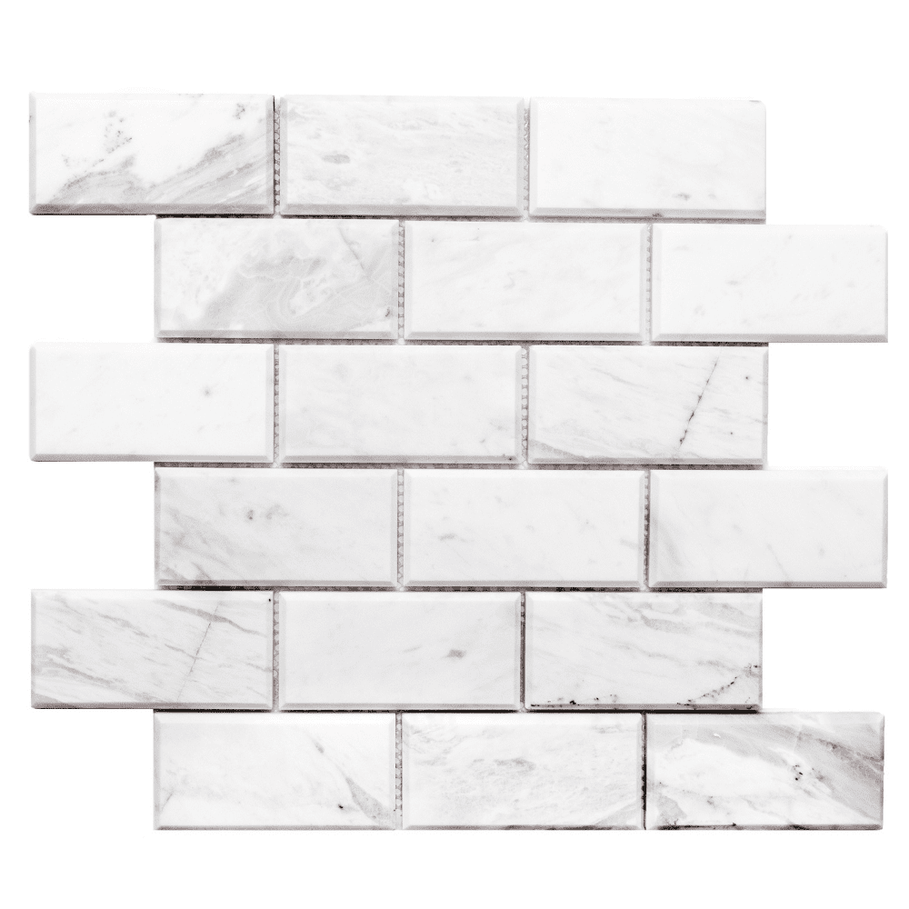 The Tile Life Santorini Beveled 2" x 4" Volakas Polished Marble Brick Mosaic Wall Tile 1 Sheet