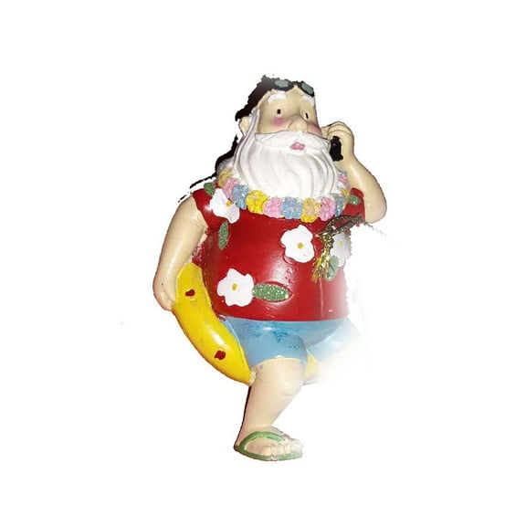 Holiday Lane Vacation Santa On Yellow Pool Float Hawai Shirt & Lei Christmas Ornament