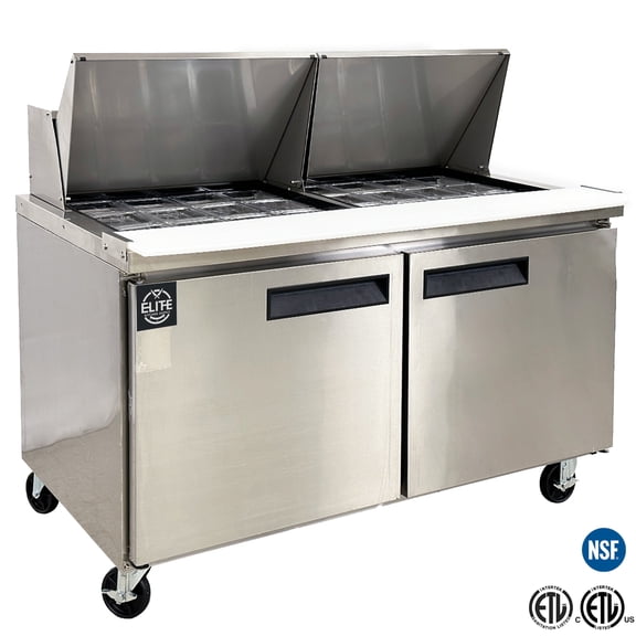 NSF 60” Mega Sandwich Prep Table Refrigerator, 18 cu.ft., 2 Door, Stainless Steel, R290 Refrigerant, ETL Certified
