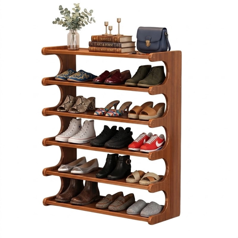 6-Tier Shoe Rack, Tall Narrow Shoe Rack Organizer for Small Spaces, Multifunction Display Shelf, Shoe Rack for Entryway, Closet, Corner, Doorway, Space Saving Shoe Organzier