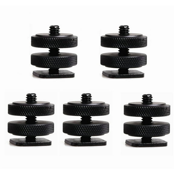 (5 Pack)  Fotasy Hot Shoe to 1/4 Adapter, Camera Hot Shoe Mount Adapter, Flash Shoe to 1/4"-20 Male Post Adapter with Locking Disk