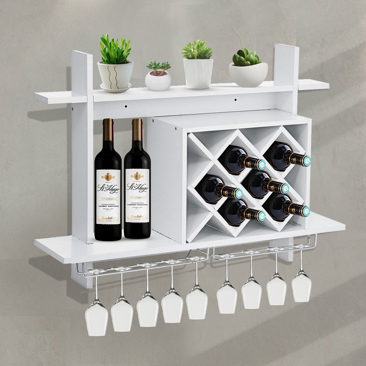 White Wall Mounted Wine Rack Bar Drink, Wall Wine Cabinet Bar