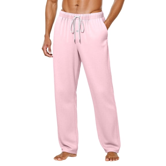 PIMSSY Men Casual Pants Comfortable Solid Color Button Fly Sleep Pants For Home Outdoor Walking Slim Fit Long Trousers Male Classic Slacks