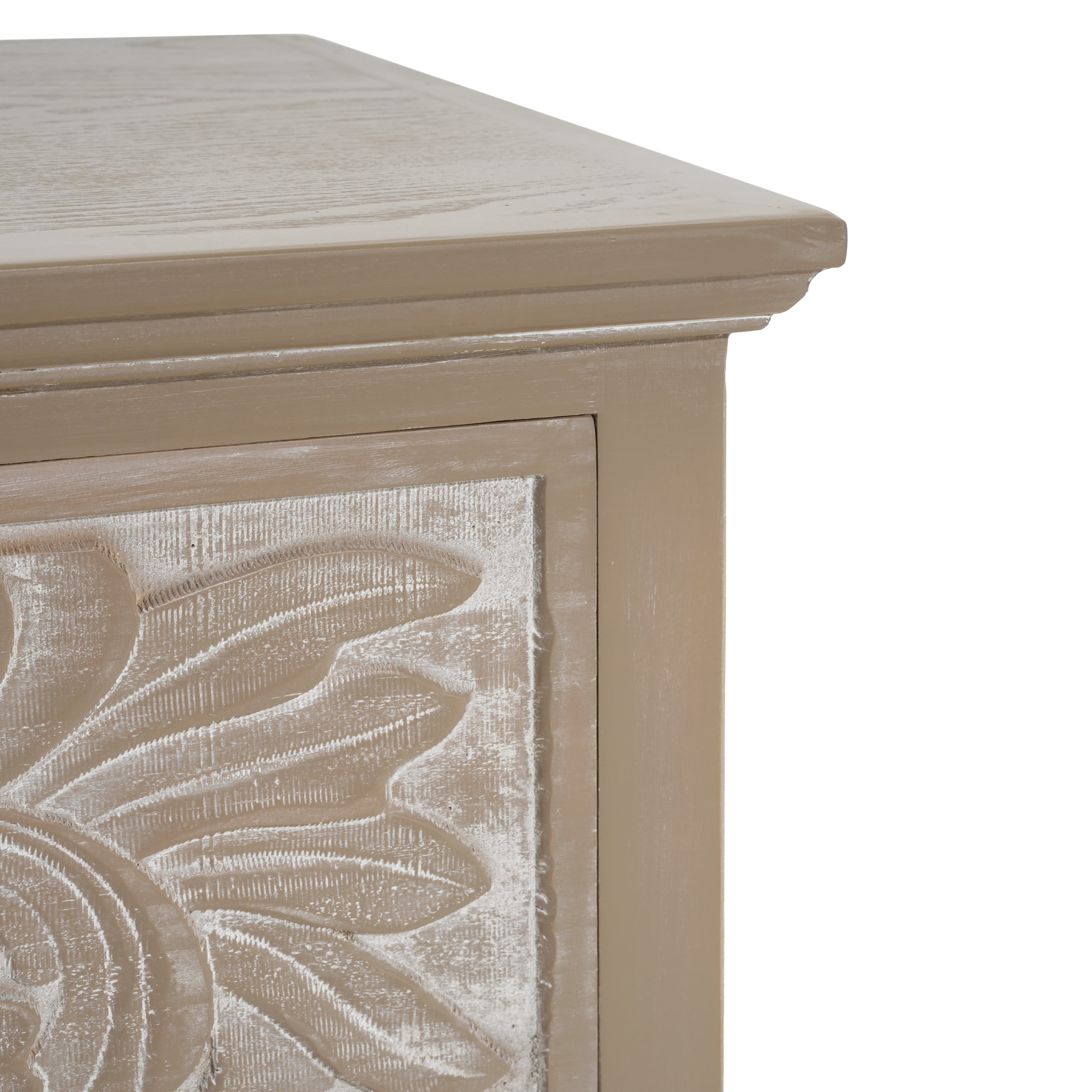 Christopher Knight Home Boho 3-Drawer Dresser with Carved Floral Front, Vintage Style, Light Ash & White