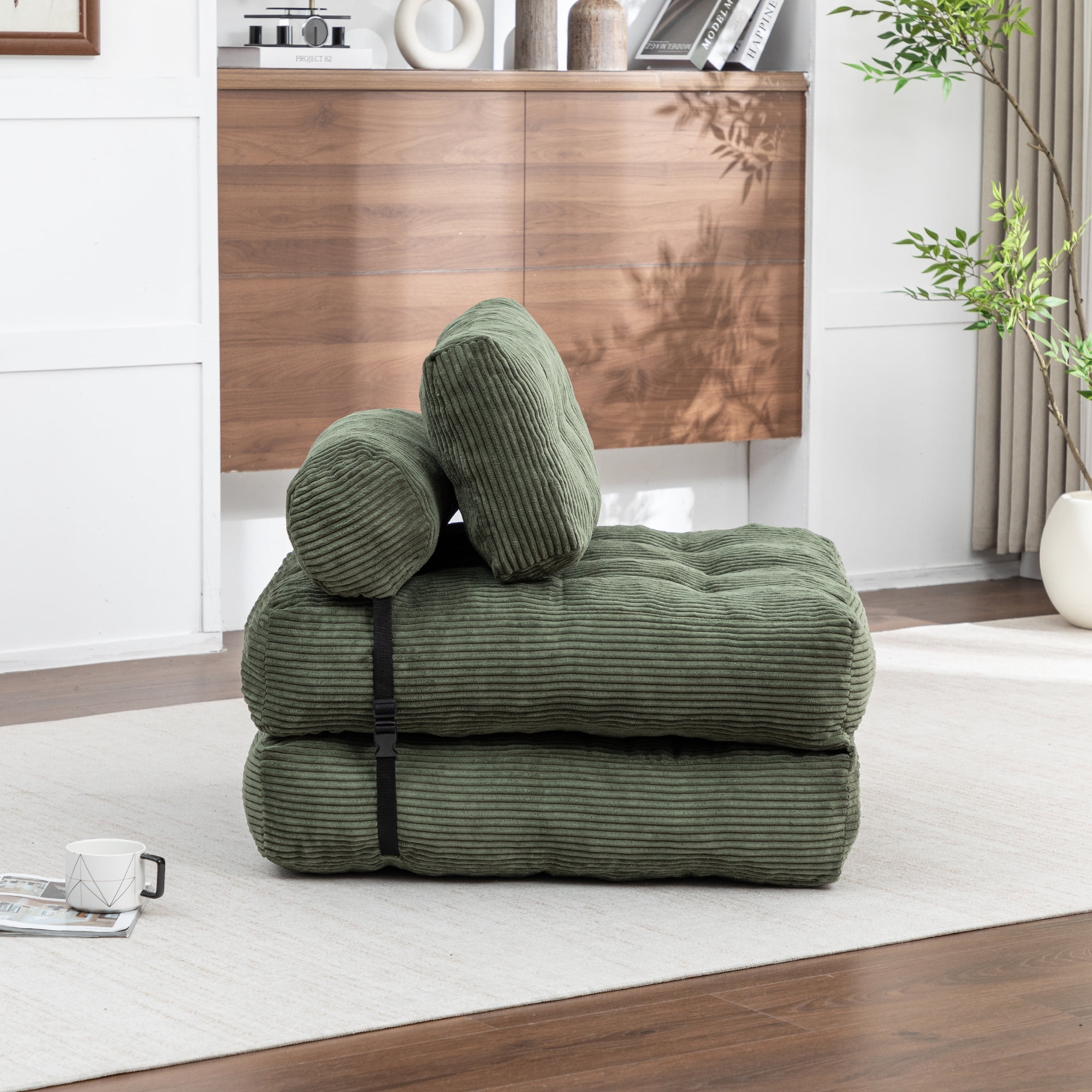 Leumius Folding Sofa Bed,68.5 inch Convertible Sleeper Sofa Chair with Pillow,Foldable Mattress Futon with Back Support,Soft Sleeper Chair Bed Floor Sofa for Living Room Bedroom,Green