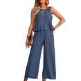 thumbnail image 2 of Besolor Womens Summer 2 Piece Outfits Casual Crewneck Sleeveless Ruffle Hem Tank Tops and Wide Leg Pants Lounge Sets, 2 of 6