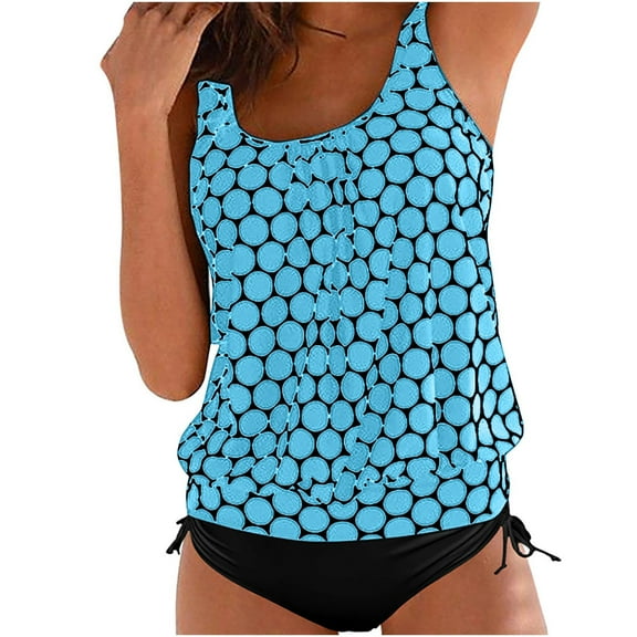 Henpk Tankini Swimsuits for Women Plus Size Two Piece Tummy Control Loose Fit Floral Printed Modest Two Piece Bathing Suits on Clearance Blue XXXXXL