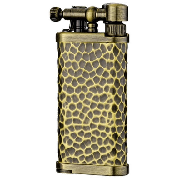 Old Boy IM Corona Butane Soft Flame Pipe Lighter Antique Brass Hammered - 1205