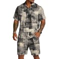 thumbnail image 2 of Mens Short Sleeve 2 Piece Sets Retro Texture Print Button Down Casual Summer Beach Vacation Shirt and Shorts Outfit, 2 of 6