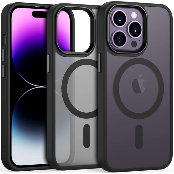 Magnetic Case for iPhone 14 Pro Max Case, [Compatible with MagSafe] [Military Grade Proof Protection] Slim Thin Translucent Matte Case for iPhone 14 Pro Max (Black)