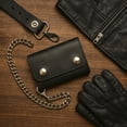 thumbnail image 6 of BLACK GENUINE LEATHER Trifold Biker's Wallet ID Card Holder w/Chain Skull, 6 of 9
