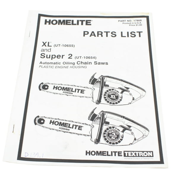 Homelite list for UT-10655 UT-10654 Automatic Oiling Chain Saws Plast_ HOM-17868