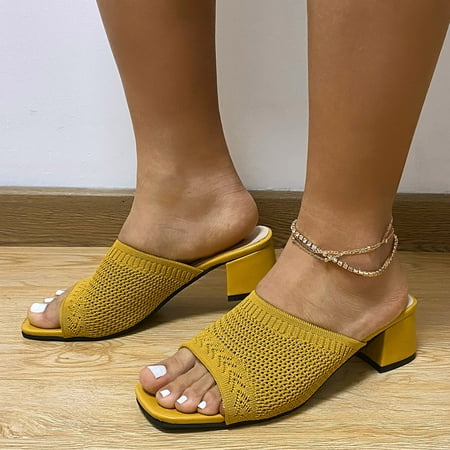 

Spring And Summer Mid Heel Women Sandals And Slippers Flying Woven Breathable Fashion Slippers