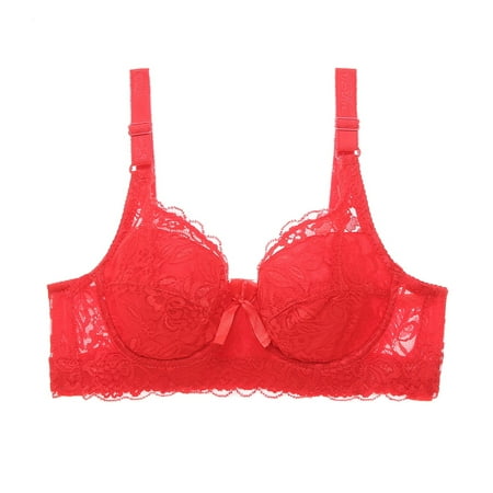 

Sksloeg Ladies Bras Bralette Soft Cup Wireless Bra Lace Scalloped Trim Bralette Smooth and Comfortable Wire Free Bra Top Red 40D