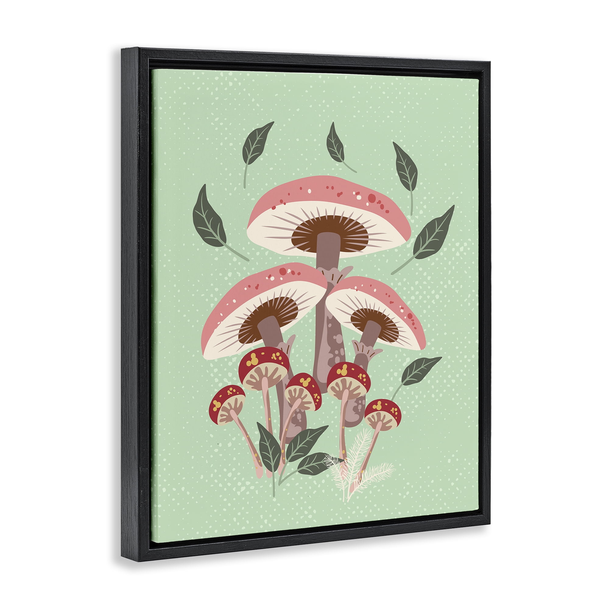 Stupell Industries Mushrooms & Falling Leaves Botanical & Floral Painting Black Floater Framed Art Print Wall Art, 17 x 21