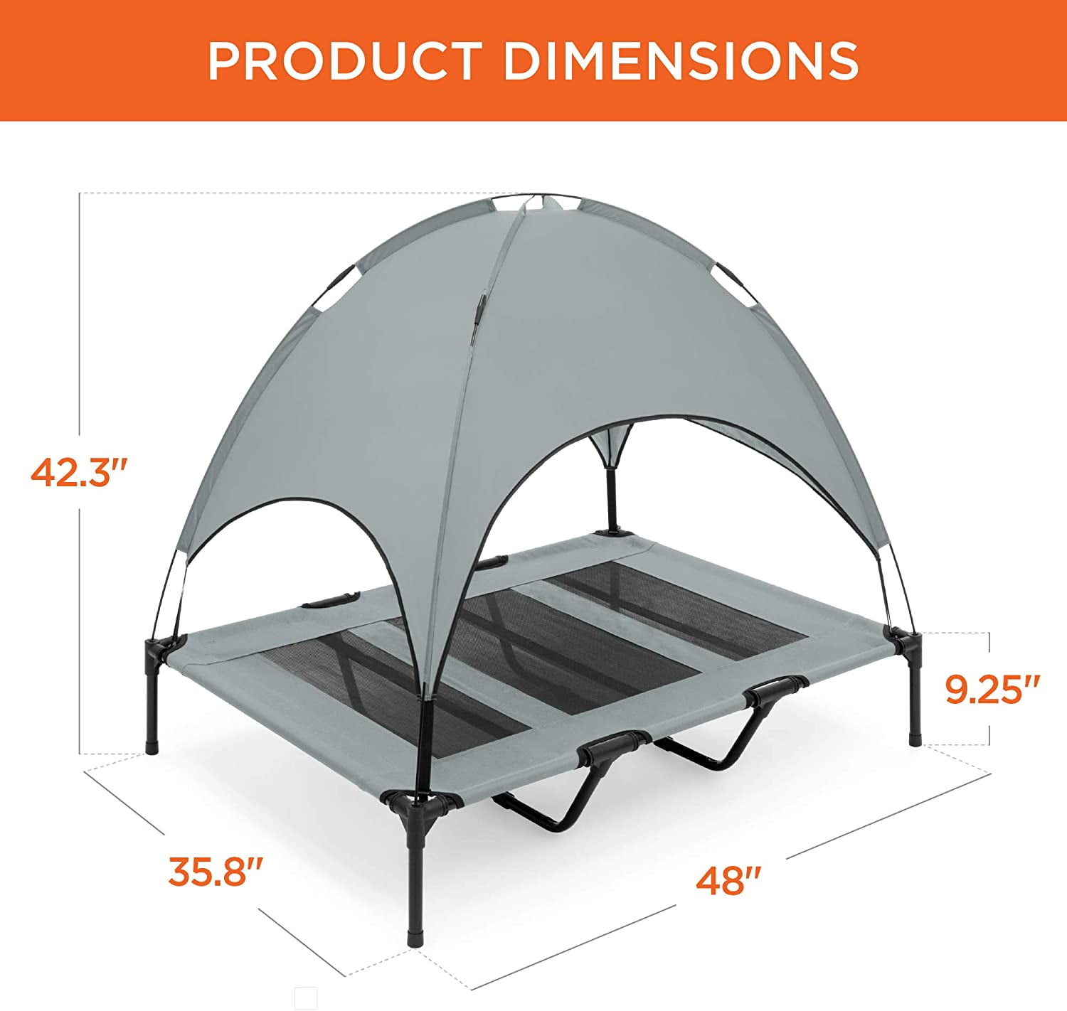 48in Elevated Cooling Dog Bed, Outdoor Raised Mesh Pet Cot w/Removable Canopy Shade Tent, Carrying Bag, Breathable Fabric - Gray