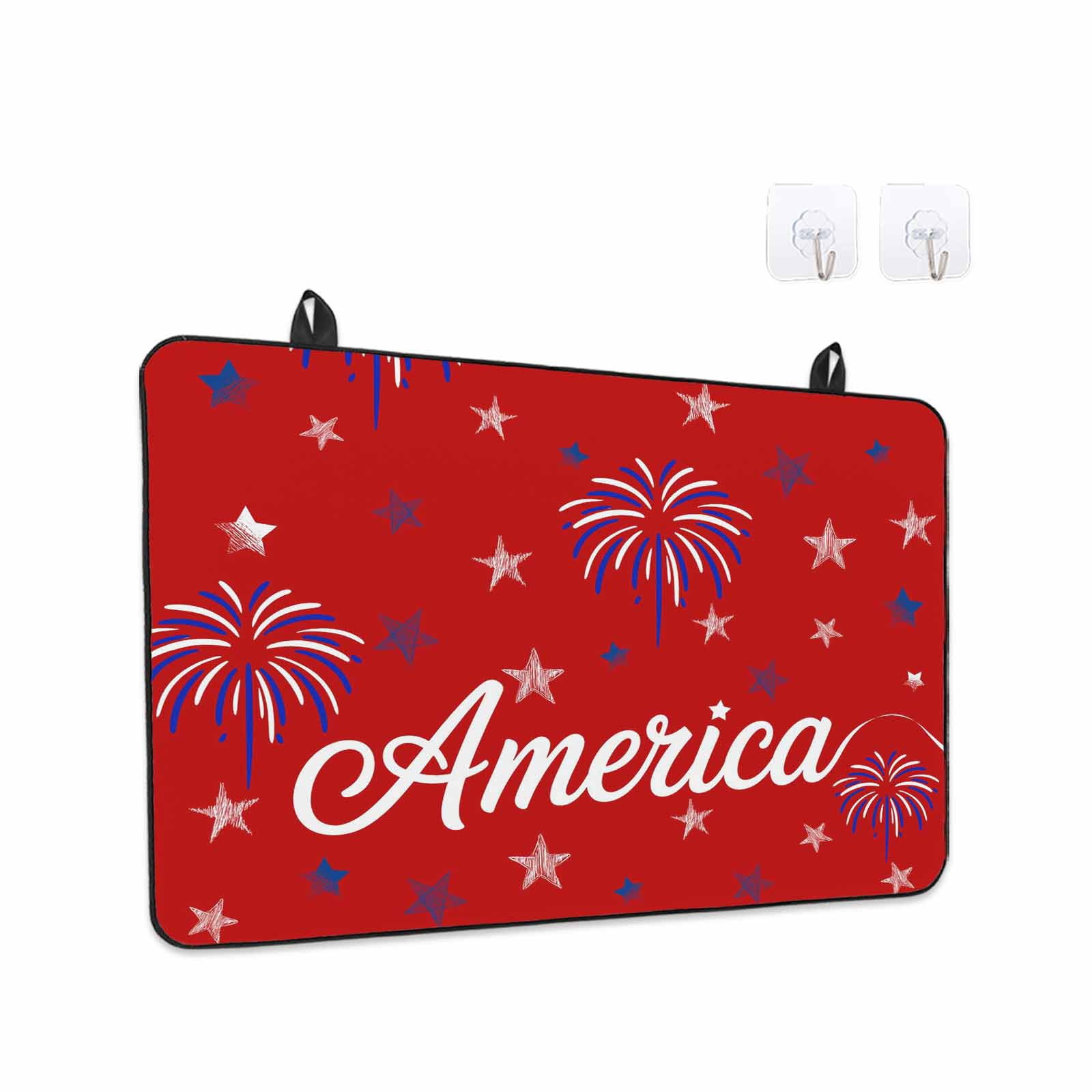 USA Independence Day Stove Top Cover for Electric Stove, Heat-proof & Non Slip Glass Top Stove Cover Protector, Red Fireworks Stars Kitchen Flat Cooktop Rubber Mat 31x24 Inches