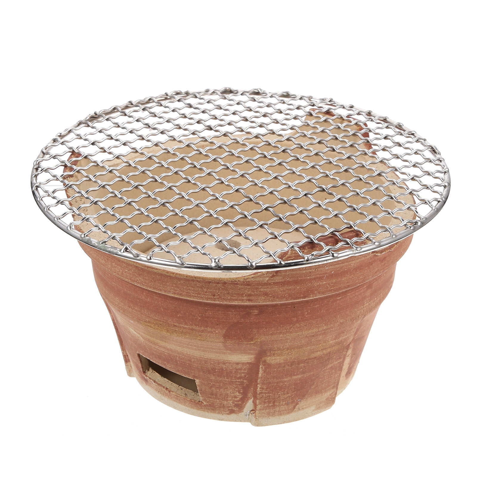 1Set Retro Charcoal Barbecue Stove Crude Pottery Stove with BBQ Net for Outdoor