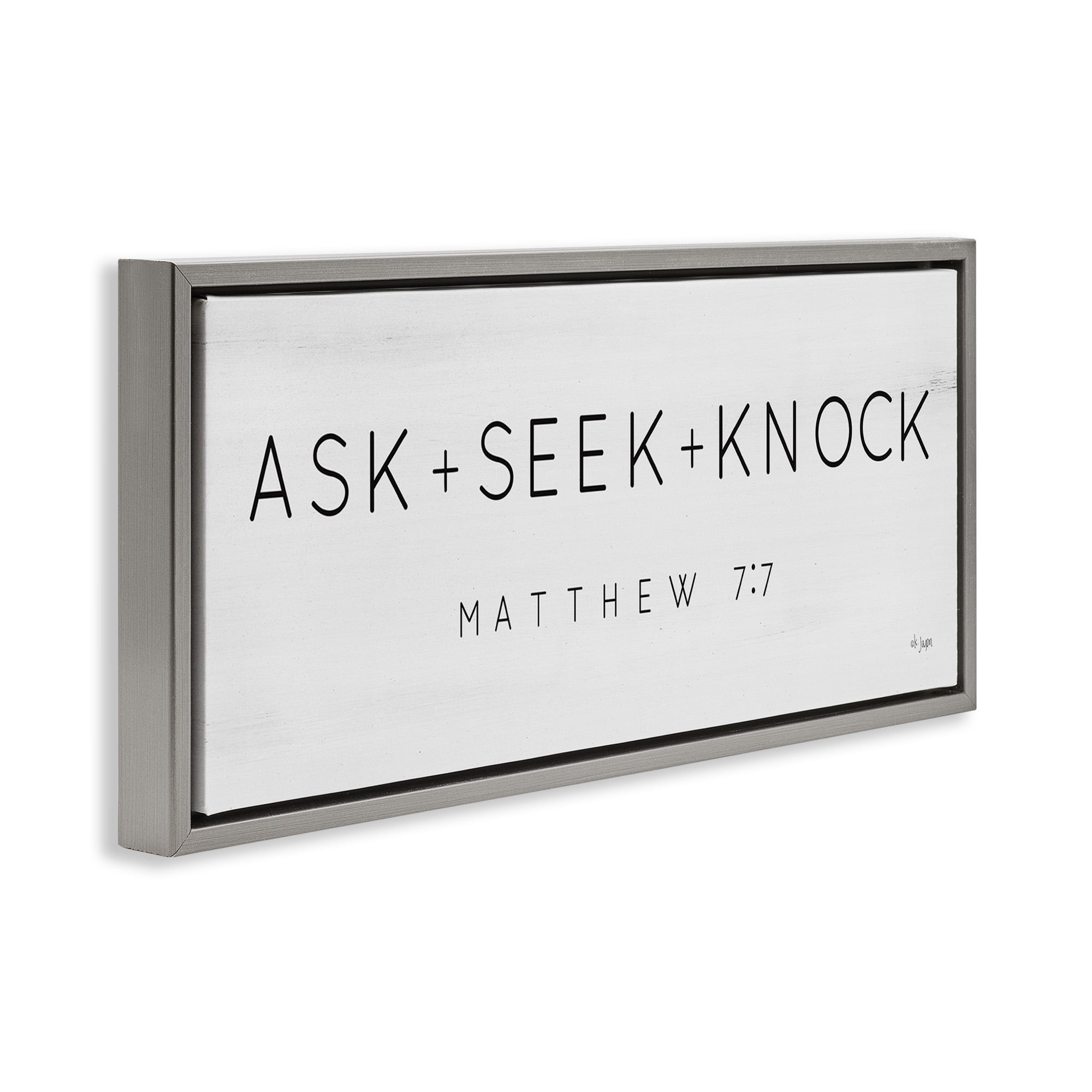 Stupell Industries Ask Seek Knock Minimal Scripture Religious Painting Gray Floater Framed Canvas Art Print Wall Art, 31 x 14