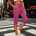 thumbnail image 2 of OVAFBAU Women's Capris Pants Yoga Workout Leggings Mid Waist Drawstring Jogger 7/8 with Pockets Casual Wear Pants, 2 of 8